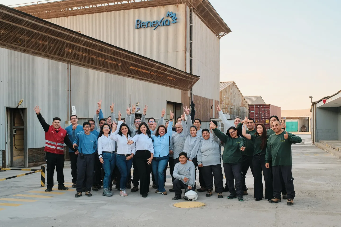 The Arica team gathered outside the plant