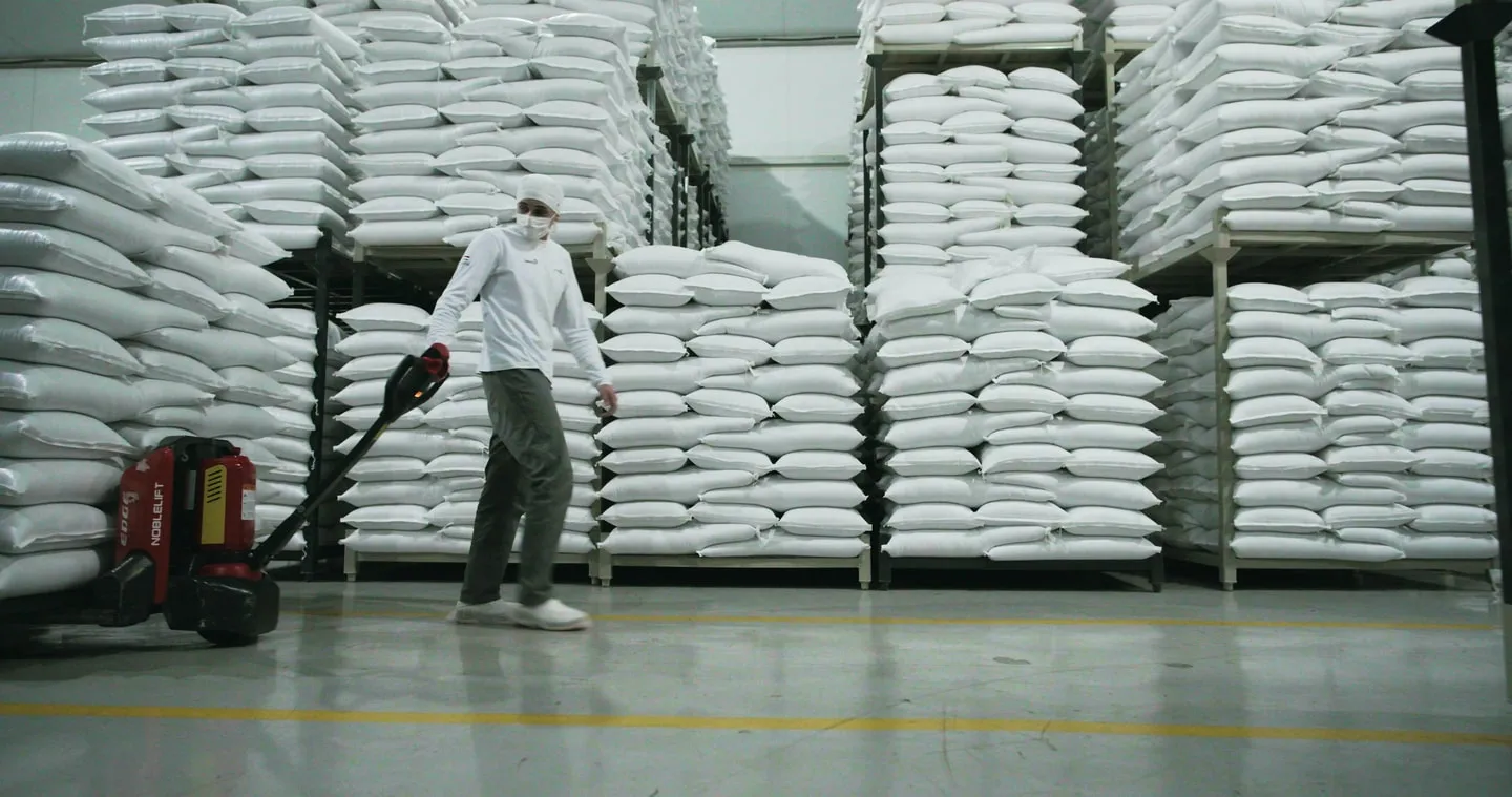 Sacks of chia seed stacked in the warehouse
