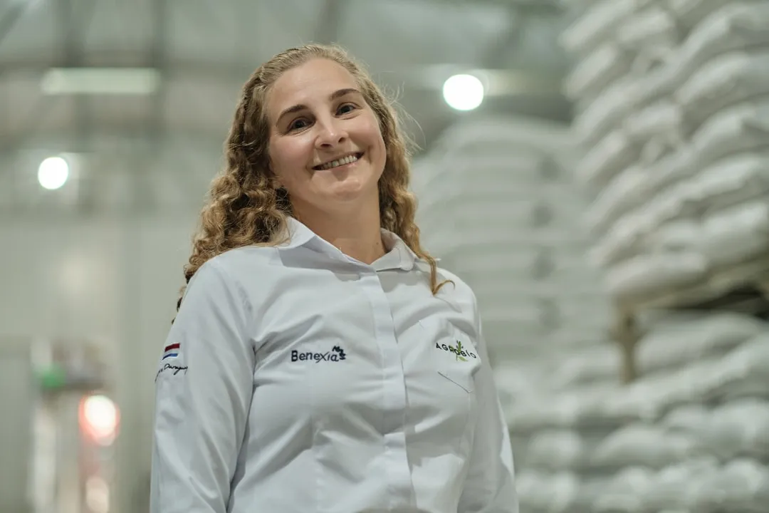 A team member in the finished-goods warehouse